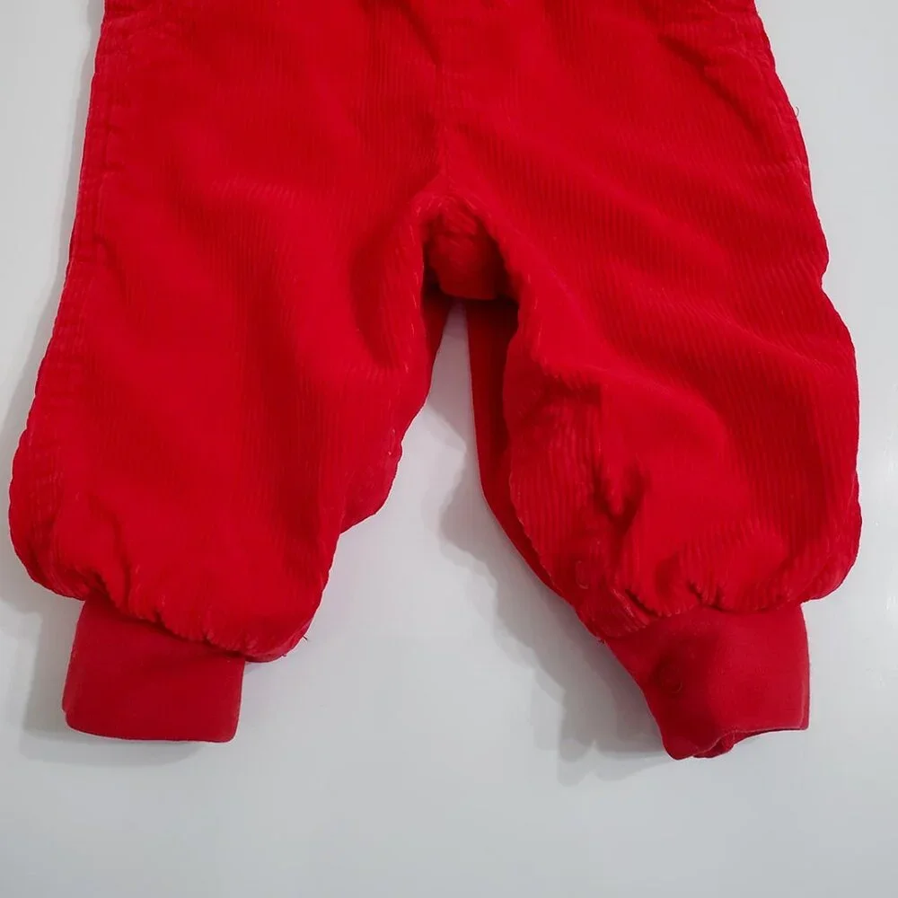 OshKosh B'Gosh Vintage Baby Corduroy Overalls Red 6-9 Months Vestbak USA